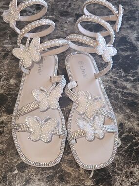 Link Pink Pearl & Crystal Butterfly Gladiator Sandals